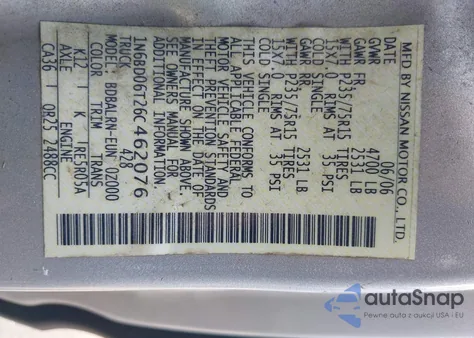 2006 Nissan Frontier Xe из США, поврежденный, VIN 1N6BD06T26C462076